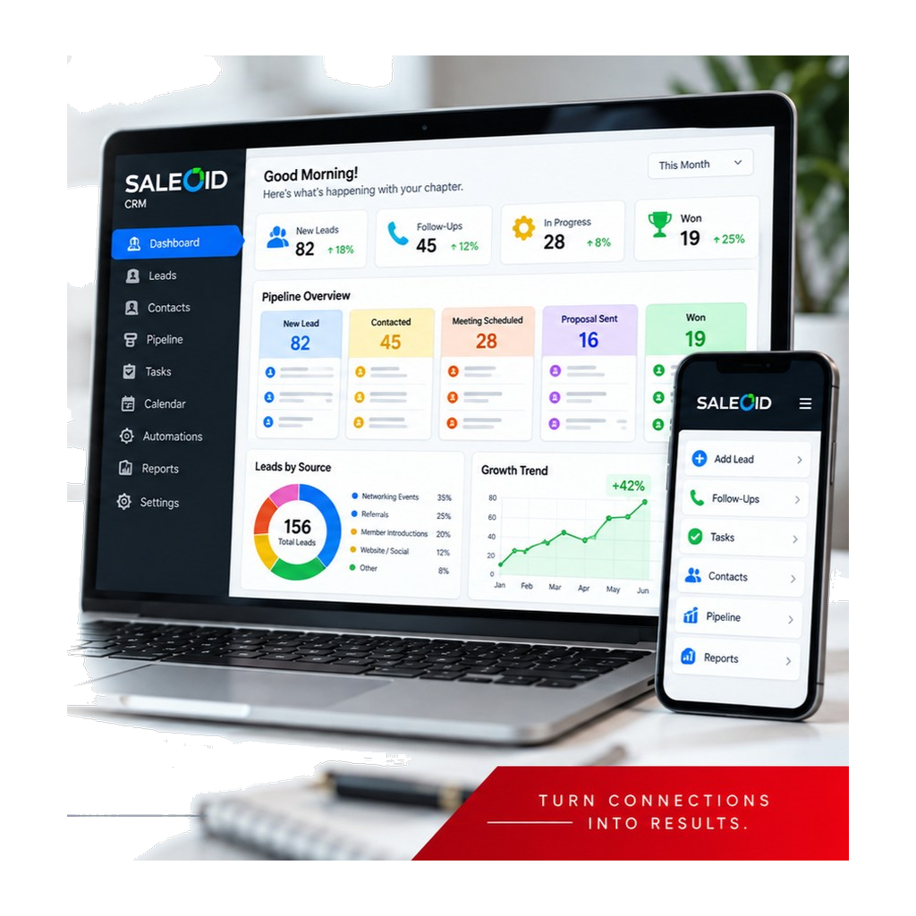 Saleoid CRM dashboard on laptop and mobile phone